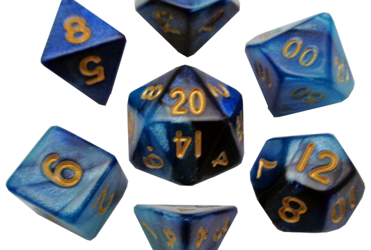 Dark Blue and Light Blue with Gold Numbers, 10mm Mini Dice Set