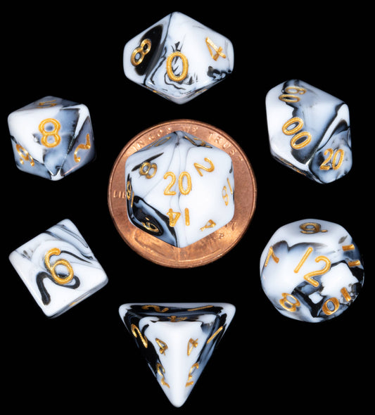 Marble with Gold Numbers, 10mm Mini Dice Set