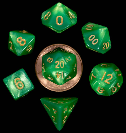 Green and Light Green with Gold Numbers, 10mm Mini Dice Set
