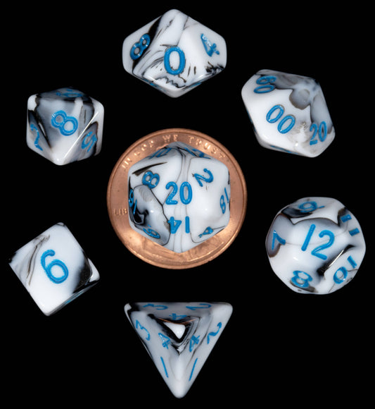 Marble with Blue Numbers, Mini Dice Set