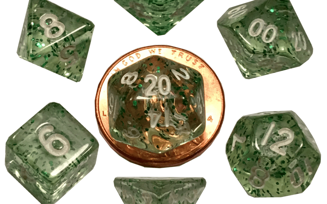 Ethereal Green with White Numbers, 10mm Mini Dice Set